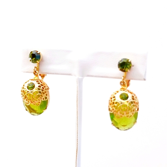 FALL ACORNS BROOCH EARRINGS original box green goldtone Signed Sarah Coventry - Picture 12 of 14